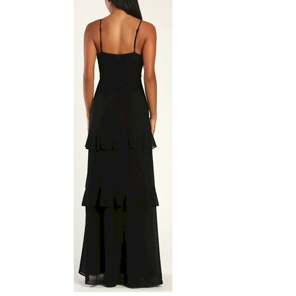 Lulus Blessed with Beauty Black Ruffled Sleeveless Maxi Dress Size Small NWT - Picture 3 of 6